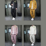 Buddha Stones 2Pcs Spring Dragon Bamboo Clouds Men's Tang Suit Frog-Button Cotton Long Sleeve Jacket Pants Set With Pockets