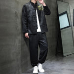 Buddha Stones 2Pcs Spring Dragon Bamboo Clouds Men's Tang Suit Frog-Button Cotton Long Sleeve Jacket Pants Set With Pockets