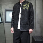 Buddha Stones 2Pcs Spring Dragon Bamboo Clouds Men's Tang Suit Frog-Button Cotton Long Sleeve Jacket Pants Set With Pockets