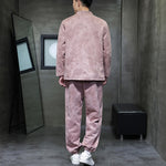 Buddha Stones 2Pcs Spring Dragon Bamboo Clouds Men's Tang Suit Frog-Button Cotton Long Sleeve Jacket Pants Set With Pockets