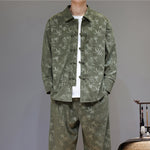Buddha Stones 2Pcs Winter Thick Bamboo Men's Tang Suit Frog-Button Cotton Corduroy Long Sleeve Jacket Pants Set With Pockets