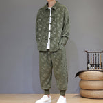 Buddha Stones 2Pcs Winter Thick Bamboo Men's Tang Suit Frog-Button Cotton Corduroy Long Sleeve Jacket Pants Set With Pockets