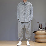 Buddha Stones 2Pcs Winter Thick Bamboo Men's Tang Suit Frog-Button Cotton Corduroy Long Sleeve Jacket Pants Set With Pockets