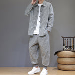 Buddha Stones 2Pcs Winter Thick Bamboo Men's Tang Suit Frog-Button Cotton Corduroy Long Sleeve Jacket Pants Set With Pockets