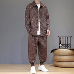 Buddha Stones 2Pcs Winter Thick Bamboo Men's Tang Suit Frog-Button Cotton Corduroy Long Sleeve Jacket Pants Set With Pockets