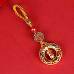 Buddha Stones Copper Prayer Wheel Five Directions Gods Of Wealth Balance Rotatable Key Chain