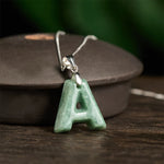 Buddha Stones "May You Find Your Own Meaning" Natural A-Z Letter Jade Titanium Steel Chain Necklace Includes Gift Message Card