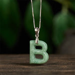 Buddha Stones "May You Find Your Own Meaning" Natural A-Z Letter Jade Titanium Steel Chain Necklace Includes Gift Message Card