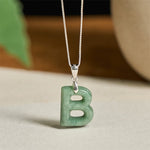 Buddha Stones "May You Find Your Own Meaning" Natural A-Z Letter Jade Titanium Steel Chain Necklace Includes Gift Message Card