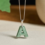 Buddha Stones "May You Find Your Own Meaning" Natural A-Z Letter Jade Titanium Steel Chain Necklace Includes Gift Message Card