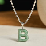 Buddha Stones "May You Find Your Own Meaning" Natural A-Z Letter Jade Titanium Steel Chain Necklace Includes Gift Message Card