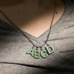 Buddha Stones Natural A-Z Letter Jade Titanium Steel Wide Chain Prosperity Necklace Pendant