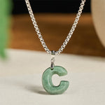 Buddha Stones "May You Find Your Own Meaning" Natural A-Z Letter Jade Titanium Steel Chain Necklace Includes Gift Message Card