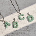 Buddha Stones Natural A-Z Letter Jade Titanium Steel Wide Chain Prosperity Necklace Pendant