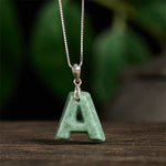 Buddha Stones "May You Find Your Own Meaning" Natural A-Z Letter Jade 925 Sterling Silver Chain Necklace Includes Gift Message Card