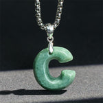 Buddha Stones "May You Find Your Own Meaning" Natural A-Z Letter Jade Titanium Steel Chain Necklace Includes Gift Message Card