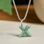 Buddha Stones "May You Find Your Own Meaning" Natural A-Z Letter Jade Titanium Steel Chain Necklace Includes Gift Message Card