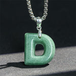 Buddha Stones "May You Find Your Own Meaning" Natural A-Z Letter Jade Titanium Steel Chain Necklace Includes Gift Message Card