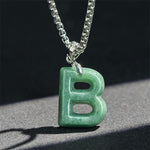 Buddha Stones "May You Find Your Own Meaning" Natural A-Z Letter Jade Titanium Steel Chain Necklace Includes Gift Message Card