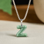 Buddha Stones "May You Find Your Own Meaning" Natural A-Z Letter Jade Titanium Steel Chain Necklace Includes Gift Message Card