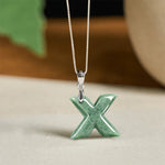 Buddha Stones "May You Find Your Own Meaning" Natural A-Z Letter Jade Titanium Steel Chain Necklace Includes Gift Message Card