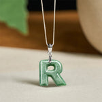 Buddha Stones "May You Find Your Own Meaning" Natural A-Z Letter Jade Titanium Steel Chain Necklace Includes Gift Message Card