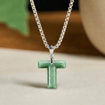 Buddha Stones "May You Find Your Own Meaning" Natural A-Z Letter Jade Titanium Steel Chain Necklace Includes Gift Message Card