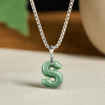 Buddha Stones "May You Find Your Own Meaning" Natural A-Z Letter Jade Titanium Steel Chain Necklace Includes Gift Message Card
