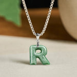 Buddha Stones "May You Find Your Own Meaning" Natural A-Z Letter Jade Titanium Steel Chain Necklace Includes Gift Message Card