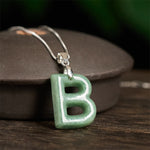 Buddha Stones "May You Find Your Own Meaning" Natural A-Z Letter Jade Titanium Steel Chain Necklace Includes Gift Message Card