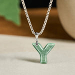 Buddha Stones "May You Find Your Own Meaning" Natural A-Z Letter Jade Titanium Steel Chain Necklace Includes Gift Message Card
