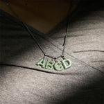 Buddha Stones Natural A-Z Letter Jade Titanium Steel Wide Chain Prosperity Necklace Pendant