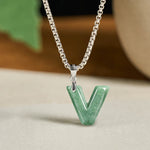 Buddha Stones "May You Find Your Own Meaning" Natural A-Z Letter Jade Titanium Steel Chain Necklace Includes Gift Message Card
