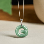 Buddha Stones "May You Find Your Own Meaning" Natural A-Z Letter Jade Titanium Steel Chain Necklace Includes Gift Message Card
