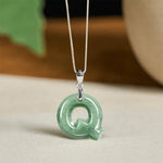 Buddha Stones "May You Find Your Own Meaning" Natural A-Z Letter Jade Titanium Steel Chain Necklace Includes Gift Message Card