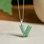 Buddha Stones "May You Find Your Own Meaning" Natural A-Z Letter Jade Titanium Steel Chain Necklace Includes Gift Message Card