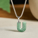Buddha Stones "May You Find Your Own Meaning" Natural A-Z Letter Jade Titanium Steel Chain Necklace Includes Gift Message Card