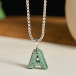 Buddha Stones "May You Find Your Own Meaning" Natural A-Z Letter Jade Titanium Steel Chain Necklace Includes Gift Message Card