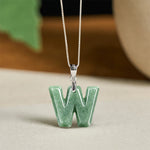 Buddha Stones "May You Find Your Own Meaning" Natural A-Z Letter Jade Titanium Steel Chain Necklace Includes Gift Message Card