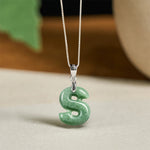 Buddha Stones "May You Find Your Own Meaning" Natural A-Z Letter Jade 925 Sterling Silver Chain Necklace Includes Gift Message Card