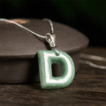 Buddha Stones "May You Find Your Own Meaning" Natural A-Z Letter Jade Titanium Steel Chain Necklace Includes Gift Message Card