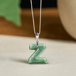Buddha Stones "May You Find Your Own Meaning" Natural A-Z Letter Jade Titanium Steel Chain Necklace Includes Gift Message Card