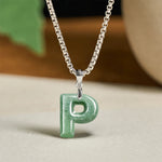 Buddha Stones "May You Find Your Own Meaning" Natural A-Z Letter Jade Titanium Steel Chain Necklace Includes Gift Message Card