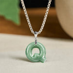 Buddha Stones "May You Find Your Own Meaning" Natural A-Z Letter Jade Titanium Steel Chain Necklace Includes Gift Message Card