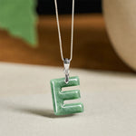 Buddha Stones "May You Find Your Own Meaning" Natural A-Z Letter Jade Titanium Steel Chain Necklace Includes Gift Message Card