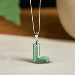 Buddha Stones "May You Find Your Own Meaning" Natural A-Z Letter Jade Titanium Steel Chain Necklace Includes Gift Message Card