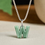Buddha Stones "May You Find Your Own Meaning" Natural A-Z Letter Jade Titanium Steel Chain Necklace Includes Gift Message Card