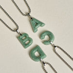 Buddha Stones Natural A-Z Letter Jade Titanium Steel Wide Chain Prosperity Necklace Pendant