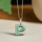 Buddha Stones "May You Find Your Own Meaning" Natural A-Z Letter Jade Titanium Steel Chain Necklace Includes Gift Message Card