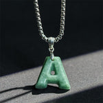 Buddha Stones "May You Find Your Own Meaning" Natural A-Z Letter Jade Titanium Steel Chain Necklace Includes Gift Message Card